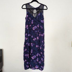 Minkpink Dark Navy/Purple Floral Midaxi Dress with Split Hem - Womens Small